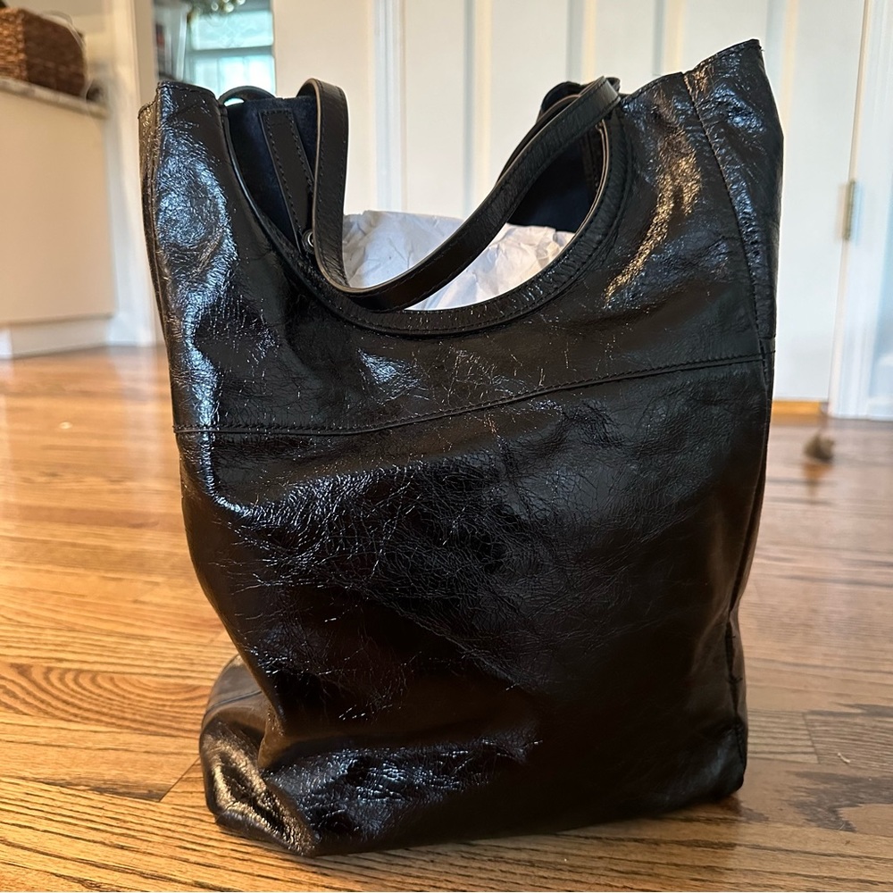 Black smooth leather HOBO shoulder bag